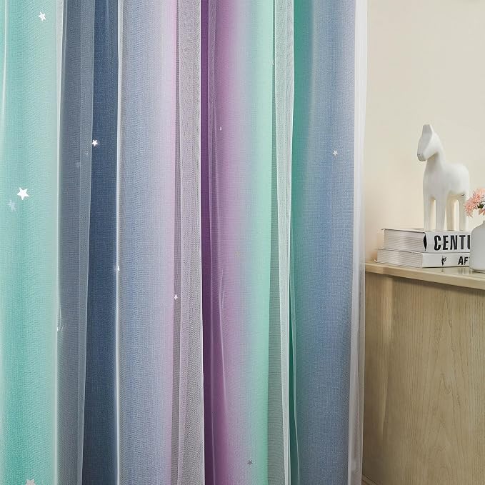 XiDi Curtains for Bedroom Decor, Rainbow Purplgreen grey34/96 - Image 3