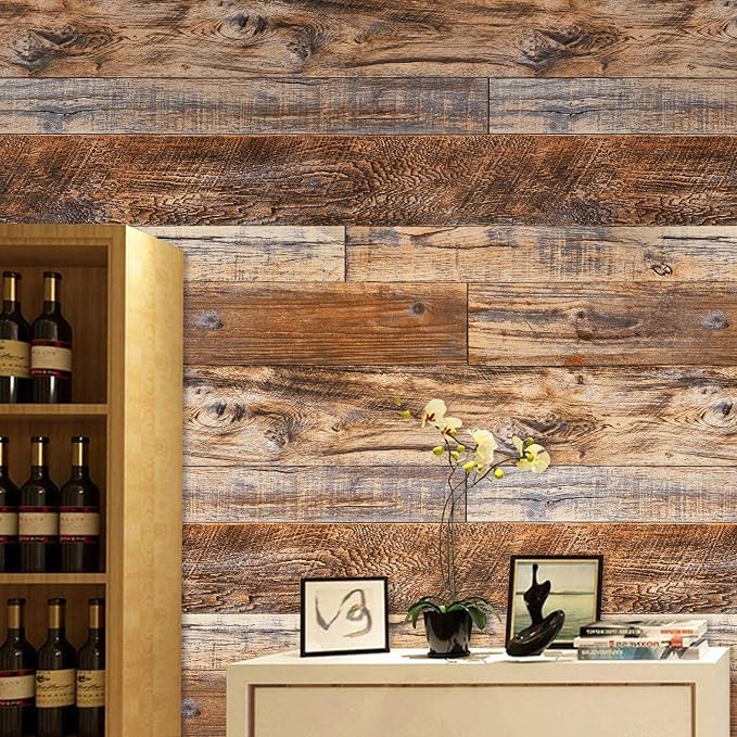 WENMER 17.71" x 472" Brown Wood Wallpaper Peel and Stick Wallpaper Shiplap Self - Image 4