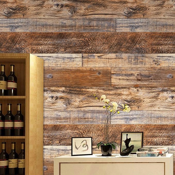 WENMER 17.71" x 1181" Brown Wood Wallpaper Peel and Stick Wallpaper Shiplap - Image 6