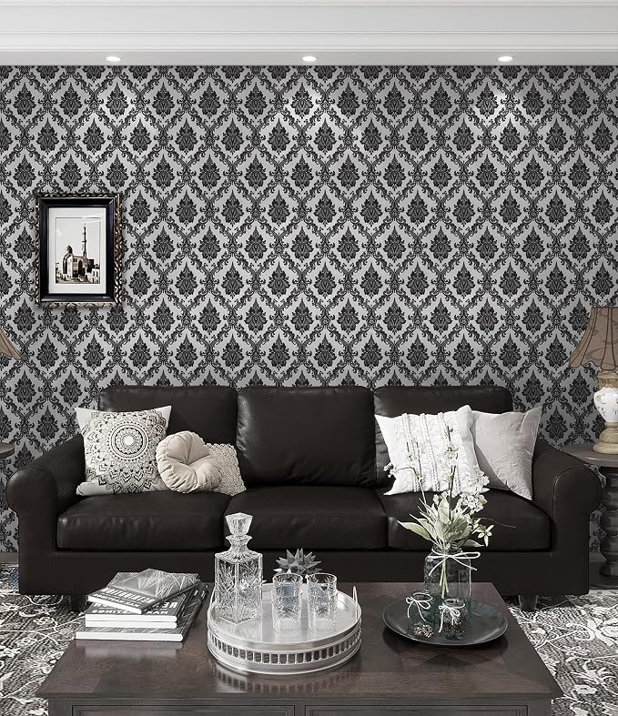 17.7" x118" Peel and Stick Wallpaper Black Wall Paper - Image 8