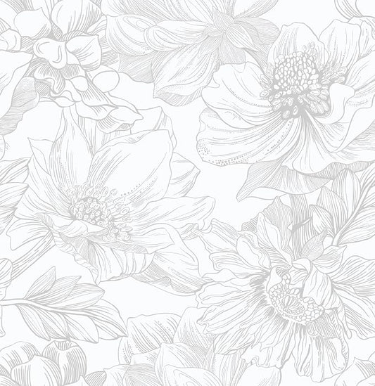 Ismoon Large Floral Peel and Stick Wallpaper Boho White/Grey Contact Paper by Ismoon