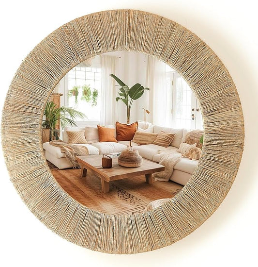 Chi An Home 24 Inch Natural Jute Mirror, Wall Mounted Round Mirror by ChiAnHome