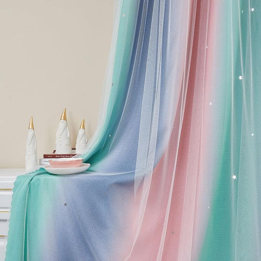 XiDi Curtains for Bedroom Decor, Rainbow Pinkgreen grey34/45 by Addsomecolortolife