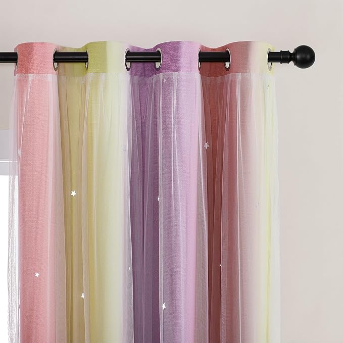 XiDi Curtains for Bedroom Decor, Rainbow Pink PurpleYellow34/90/1 - Image 2