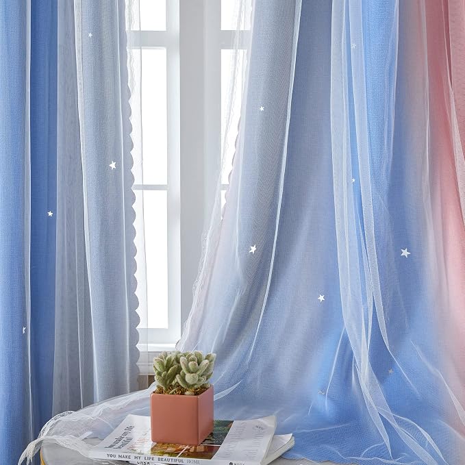 XiDi Curtains for Bedroom Decor, Rainbow PinkGreyBlue-52-45 - Image 5