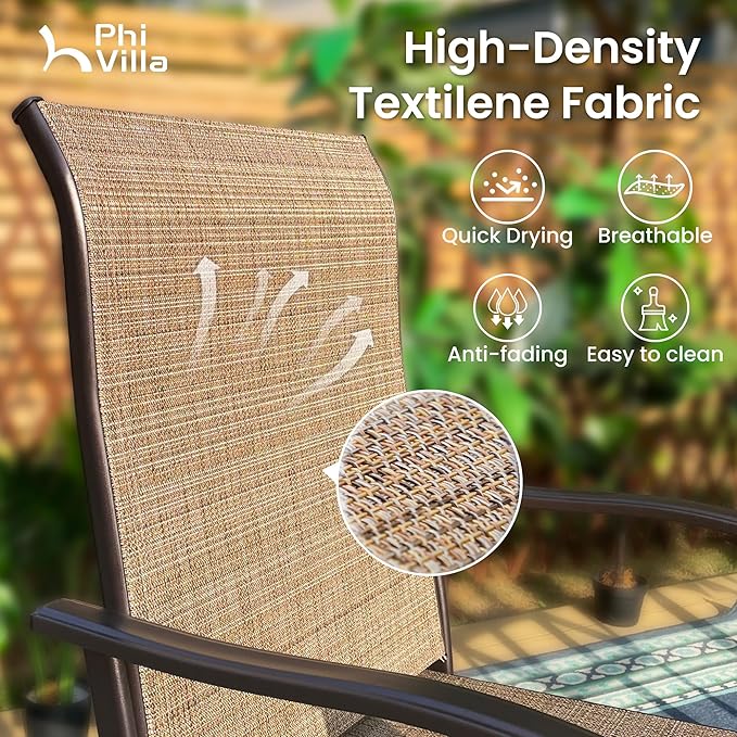 PHI VILLA Outdoor Swivel Patio Bar Set of 9, Patio Bar Table and Chairs Set with High Top Patio Chairs and Wood Like Bar Table, All-Weather Outdoor Bar Furniture Set for Garden, Brown
