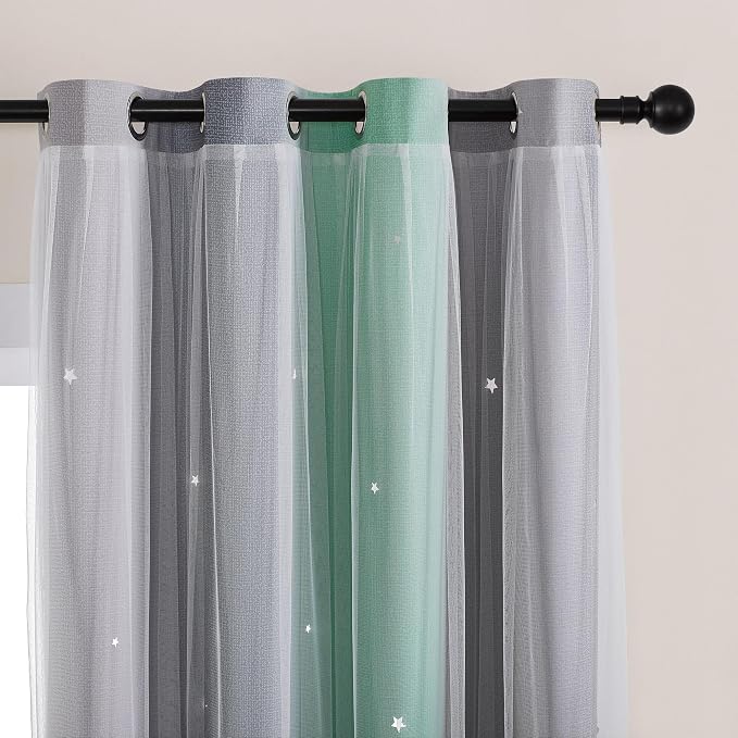 XiDi Curtains for Bedroom Decor, Rainbow Green LightgreyGrey34/96/1 - Image 2