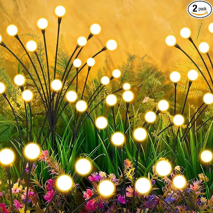 Solar Lights Outdoor-2Pack 16LEDs Solar Garden Firefly Lights Outside,Solar Powered Light Outdoor and Garden Decorative IP65 Waterproof,Yard Patio Pathway Decor,Gardening Gifts for Women,Warm White