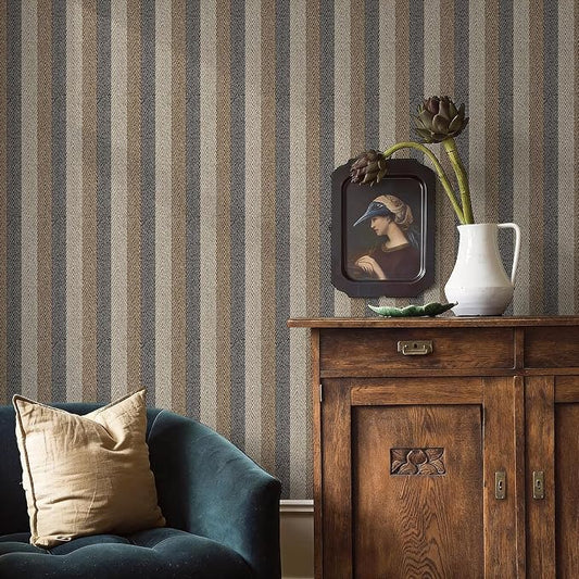 Simon&Siff Textured Fabric Wallpaper Peel and Stick 17.3"x800" Beige/Brown/Grey by SimonSiff