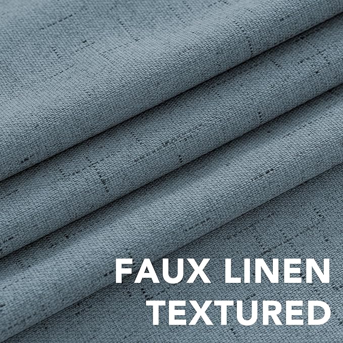 H.VERSAILTEX Linen Blackout Curtains 96 Inches Long 100% Blackout Thermal Insulated Textured Linen Look Curtain Draperies Anti-Rust Grommet, Energy Saving with White Liner, 2 Panels, Stone Blue