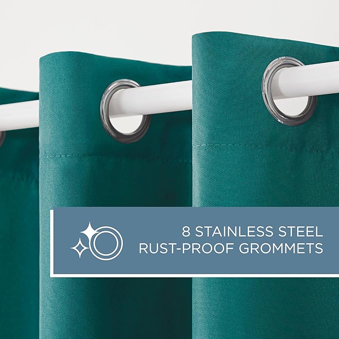 Town & Country Basics Cabana Solid Heavyweight Indoor Outdoor Curtains, Light Filtering Opacity with Grommet Top, Water Repellent, 2-Pack Set, 54"x63", Dark Teal