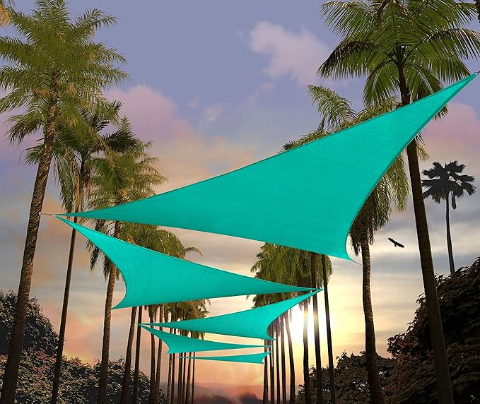 Amgo Custom Size 16' x 16' x 16' Turquoise Triangle Sun Shade Sail UPF50+ AGTAPRT12, Order to Make Canopy Awning, 95% UV Blockage, Water & Air Permeable, Commercial Standard (We Customize)