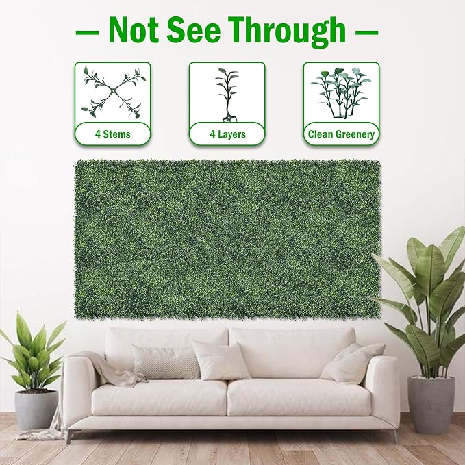 10x10Inch 8Pcs Grass Wall Panels, 4 Layers UV-Anti Boxwood Greenery Hedge - Image 3
