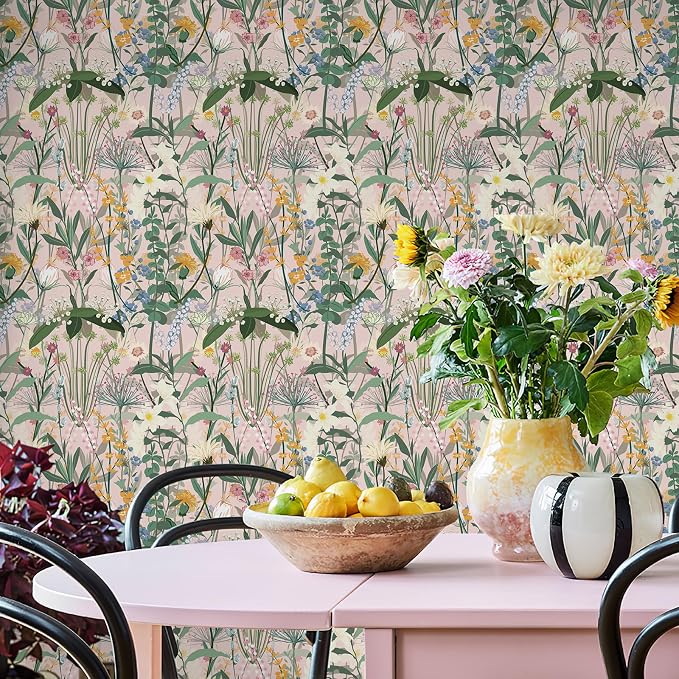 JiffDiff Floral Wallpaper Peel and Stick 17.3"x1181" Pink Farm Wildwood Stick - Image 6