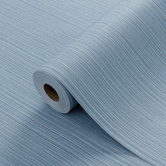 Blue Grey Faux Grasscloth Wallpaper Peel and Stick Linen Textured 24"x394" by HyunHome