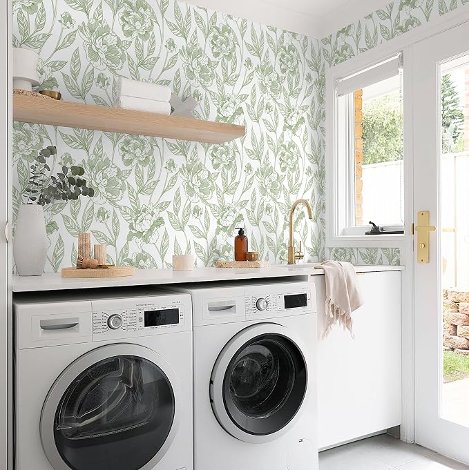 Timeet Peel and Stick Wallpaper Green Floral Wall Paper - Image 5