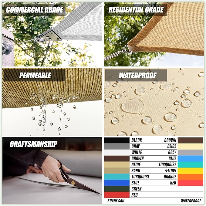 ColourTree 20' x 20' x 28.3' Beige Right Triangle CTAPRT20 Sun Shade Sail Canopy Mesh Fabric UV Block UPF50 - Commercial Heavy Duty & 190 GSM - 3 Years Warranty (We Make Custom Size)