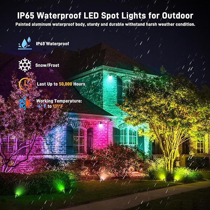 Halloween Christmas Outdoor Spotlights,12W RGBW Colors Changing Landscape Spotlight with Remote Control, IP65 Waterproof 110V Plug in LED Spotlight Outdoor with US Plug for Yard Garden House (8Pack)