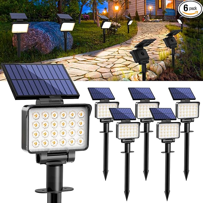 Solar Spot Lights Outdoor Waterproof for Flag, Tree, House, Garden, Yard, Landscape Spotlights for Accent Uplighting Halloween Christmas Decorations-6 Pack