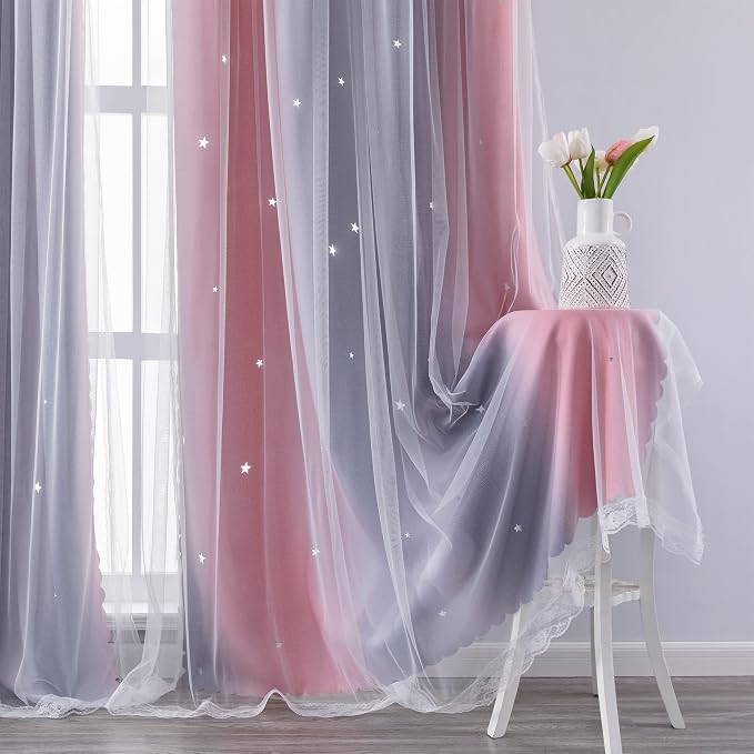 XiDi Curtains for Bedroom Decor, Rainbow Pink-Grey-34-90 - Image 5