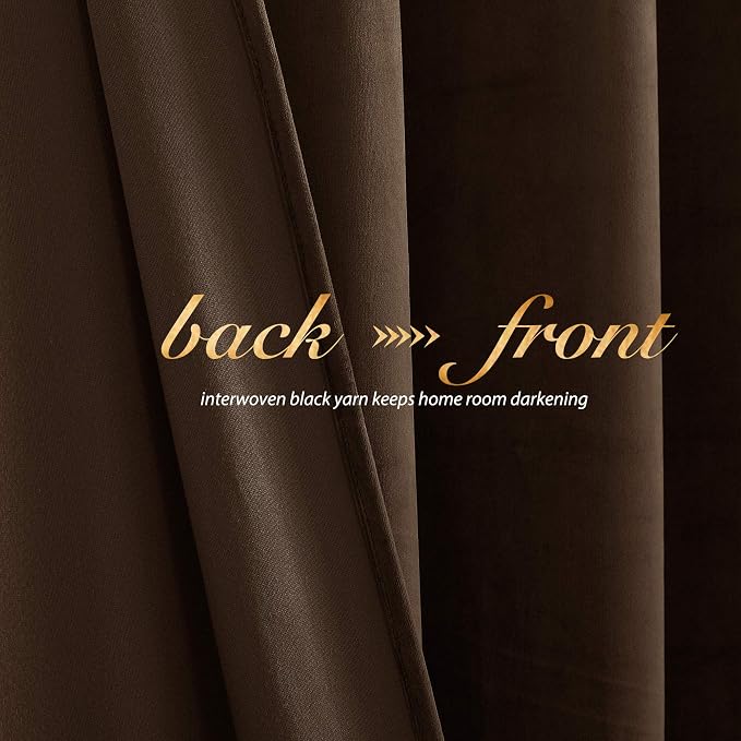 NICETOWN Brown Velvet Curtains, Thermal Insulated Sound Reducing Heavy Matt - Image 3