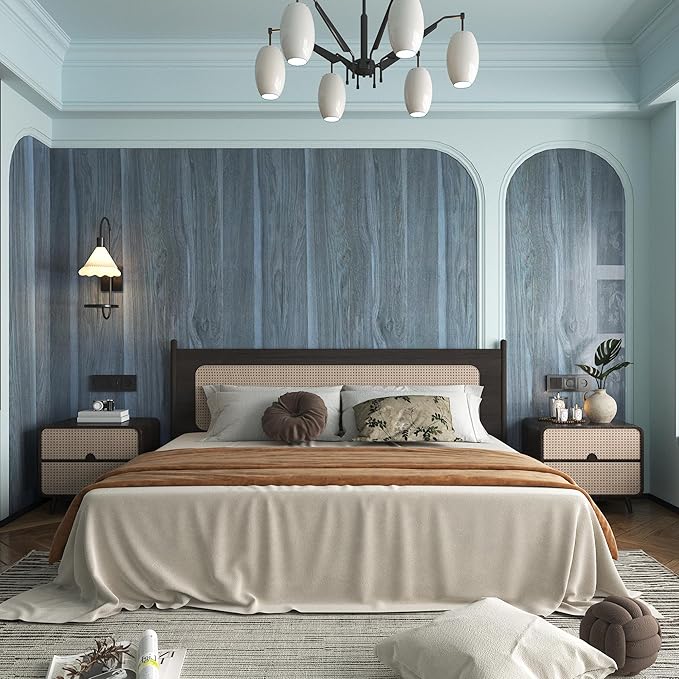 BOMENG Blue Wood Grain Contact Paper Peacock Wallpaper Peel and Stick - Image 6
