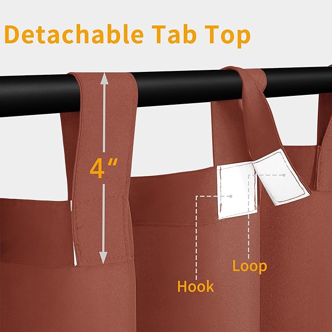 Easy-Going Outdoor Patio Curtains Detachable Tab Top Windproof Weatherproof Curtain for Cabana, Porch, Pergola and Gazebo, Tab Bottom Drape, 2 Panels, 110W x 84L inch, Terra Red