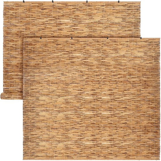 DoubleFill 2 Pcs Bamboo Shades Outdoor Reed Roll Up Blinds 84" W X 72" H by DoubleFill