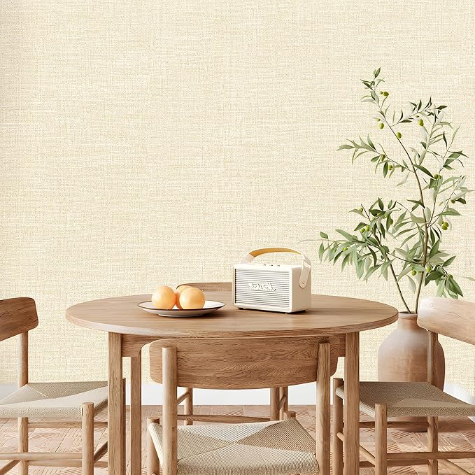 Amiya Grasscloth Cream Wallpaper Peel and Stick Beige Faux Fabric Linen Contact - Image 4