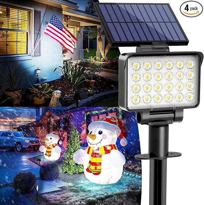Solar Spot Lights Outdoor Waterproof for Flag, Tree, House, Garden, Yard, Landscape Spotlights for Accent Uplighting Halloween Christmas Decorations-4 Pack