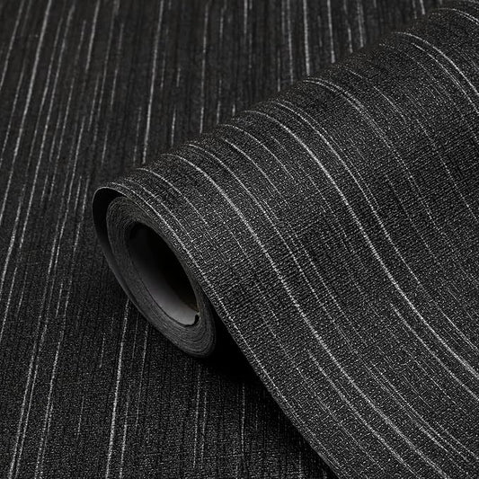 Black Grasscloth Peel and Stick Wallpaper A Set of 23.6" X 480" Self-Adhesive by Biyoeepeelstickwallpaper