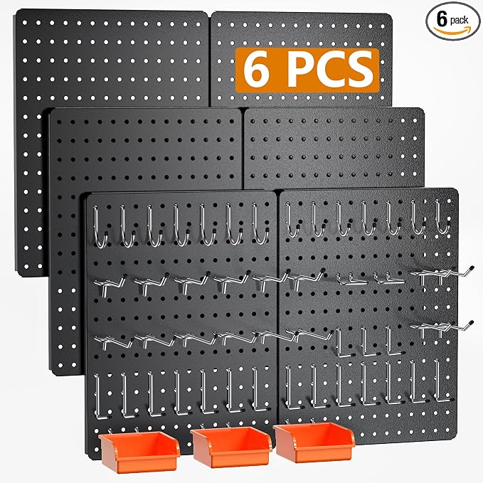 Peg Board, 6 Pack Black Peg Board Panels, 60lbs Load Capacity Each, Pegboard by Hogurity