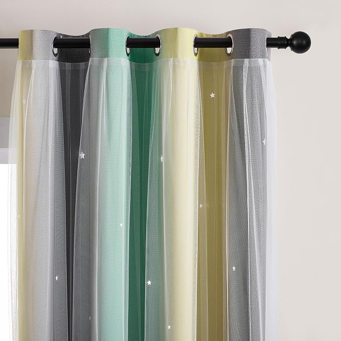 XiDi Curtains for Bedroom Decor, Rainbow GreenYellowGrey34/90/1 - Image 2