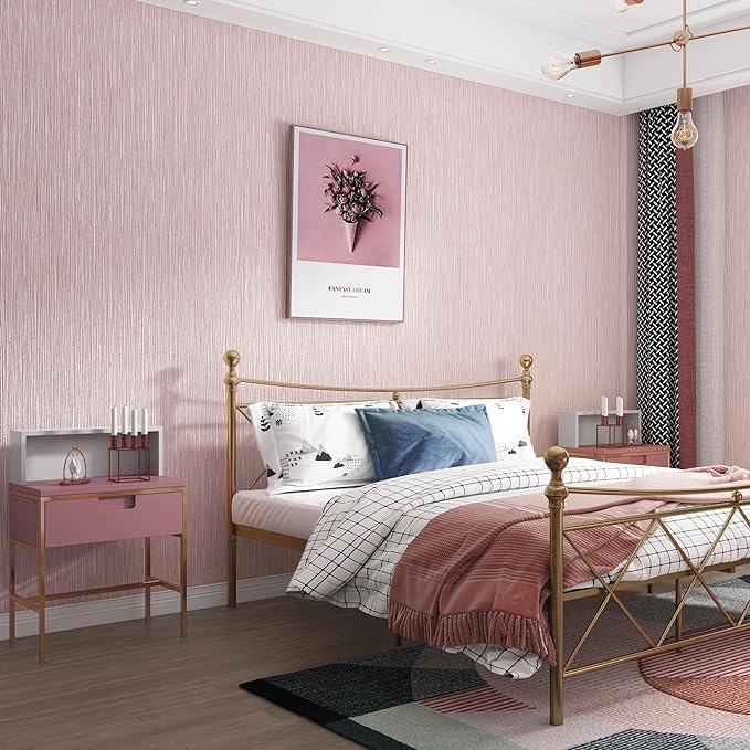 Haimin Grasscloth Wallpaper Textured 24in X 393in Fabric Contact Paper Pink - Image 2