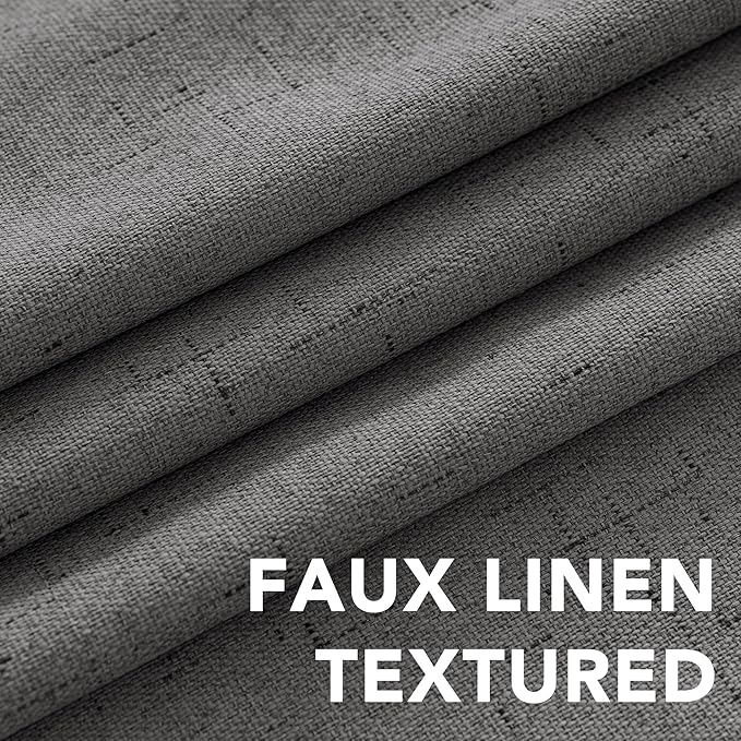 H.VERSAILTEX Linen Blackout Curtains Durable Thick Textured Linen Look 100% Blackout Patio Door Curtain Anti Rust Grommet Extra Wide Sliding Door Curtain Panel, W100 x L96 inch - Grey