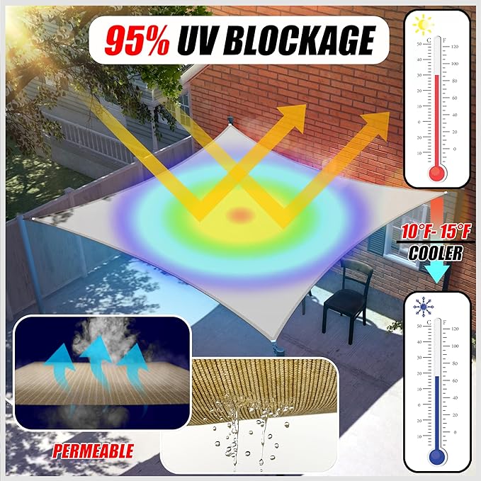 ColourTree 20' x 20' x 28.3' Beige Right Triangle CTAPRT20 Sun Shade Sail Canopy Mesh Fabric UV Block UPF50 - Commercial Heavy Duty & 190 GSM - 3 Years Warranty (We Make Custom Size)