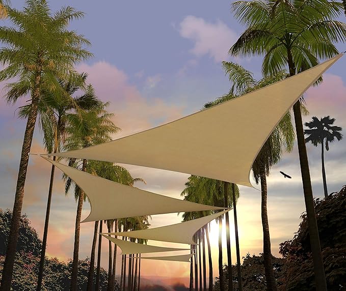 Amgo Custom Size 10' x 10' x 10' Sand Beige Triangle Sun Shade Sail UPF50+ AGTAPRT12, Order to Make Canopy Awning, 95% UV Blockage, Water & Air Permeable, Commercial Standard (We Customize)