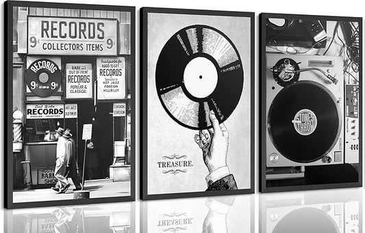 3Pcs Retro Music Poster Wall Art Fashion Black And White Photography Preppy by Yanertds