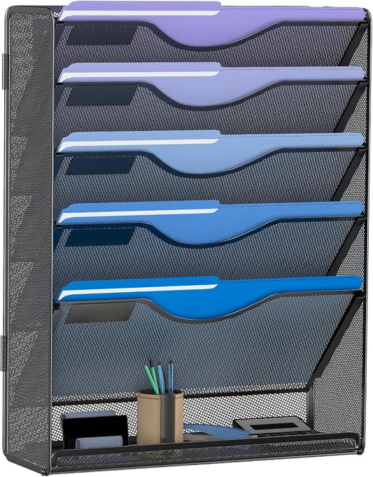 Gawerk 6 Tier Hanging File Organizer, Mesh Wall File Holder Paper Folder Rack by Gawerk