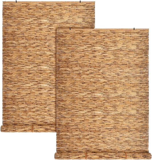 DoubleFill 2 Pcs Bamboo Shades Outdoor Reed Roll Up Blinds 36" W x 72" H by DoubleFill