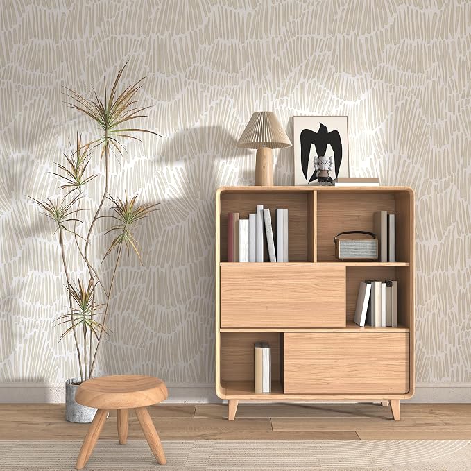 Theper Beige Wallpaper 17.3"×197" Modern Striped Peel and Stick Wallpaper Vinyl - Image 2