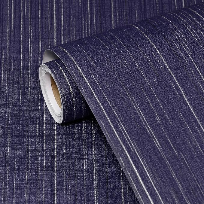 Navy Blue Grasscloth Peel and Stick Wallpaper Textured Contact Paper 15.7" X by Biyoeepeelstickwallpaper