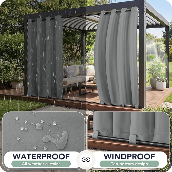 Gazebo Curtains Outdoor Waterproof 6 Panels - Windproof, Privacy, Weatherproof Outside Drapes for Patio Pergola Porch, Grommet Top and Tab Bottom Drape, 54x84 Inch, Grey
