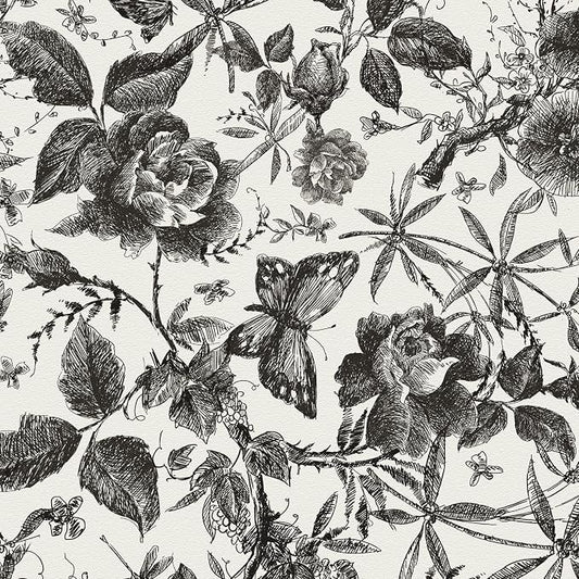 JiffDiff Floral Vintage Wallpaper Peel and Stick Wall Stick Black Rose by wallpaper