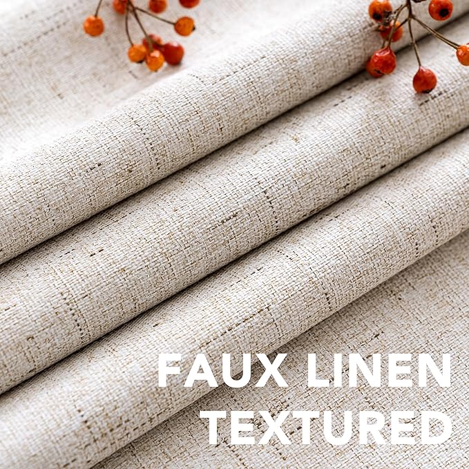 H.VERSAILTEX Linen Blackout Curtains Durable Thick Textured Linen Look 100% Blackout Patio Door Curtain Anti Rust Grommet Extra Wide Sliding Door Curtain Panel, Natural，W100 x L108 inch