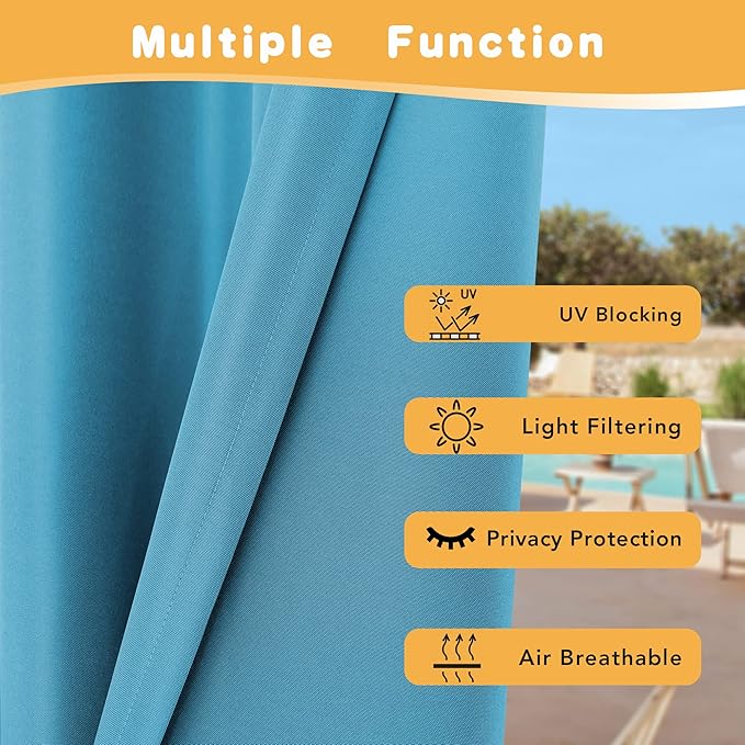 HolidayIdeas Outdoor Curtains for Patio Waterproof, 4 Panels - 54 x 95 Inch - Privacy Protection & Light Filtering Curtains Teal Grommet Outside Curtains for Porch, Gazebo, Pergola, Backyard