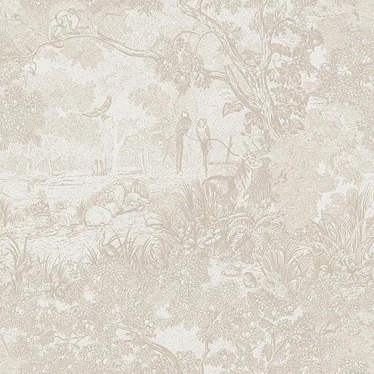 Heroad Peel and Stick Wallpaper Beige Neutral Vintage Forest Animals Floral by HeroadBrand