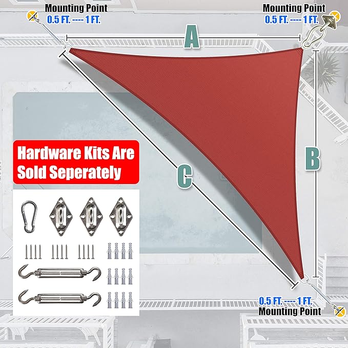 Amgo Custom Size 12' x 13' x 17.7' Red Right Triangle Sun Shade Sail UPF50+ AGTAPRT12, Order to Make Canopy Awning, 95% UV Blockage, Water & Air Permeable, Commercial Standard (We Customize)