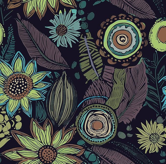 Vintage Boho Wallpaper Peel and Stick, Dark Purple/Green Gothic Floral Contact by Laatse