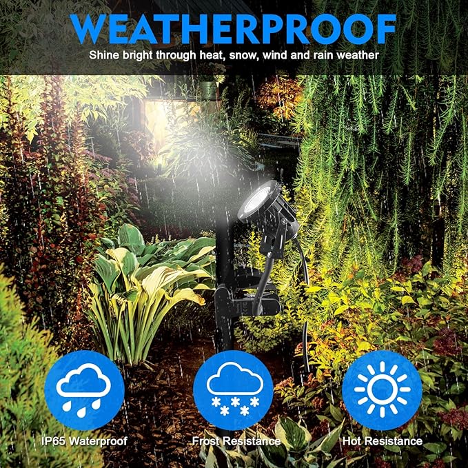 LED Spot Lights Plug in Outdoor Indoor Light 7W 3000K 9.8ft Power Cord Waterproof Landscape Lights Spotlight with Clip and Metal Hose for Plants Yard Garden Accent Lighting Ambient Light